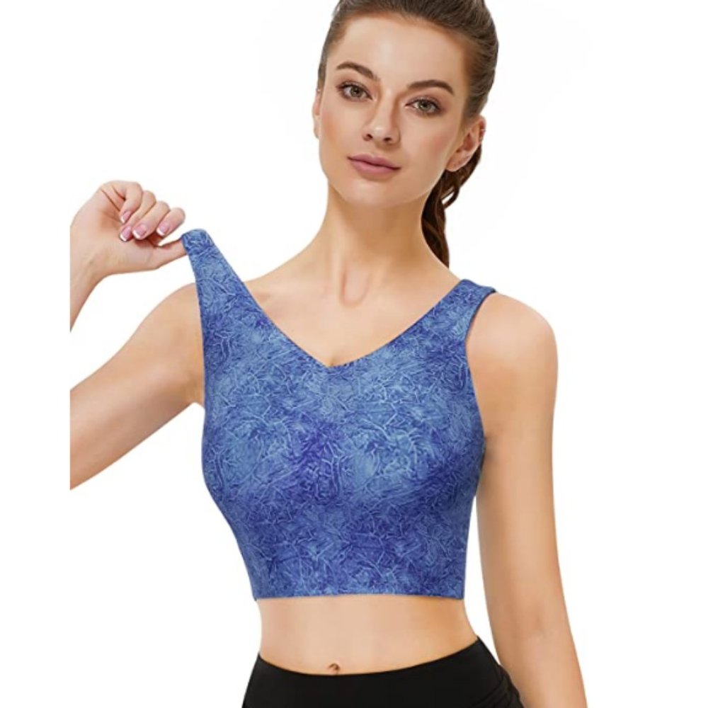 Longline Crop Sports Bra Top NWOT Medium Blue